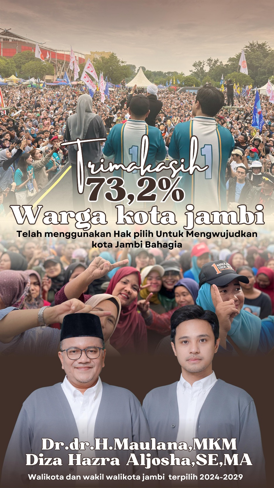 Maulana-Diza Ucapkan Terimakasih Bagi Warga Kota Jambi