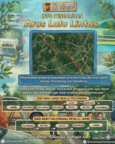Ditlantas Polda Jambi Himbau Para Pemudik Gunakan Jalur Alternatif Jambi - Palembang 
