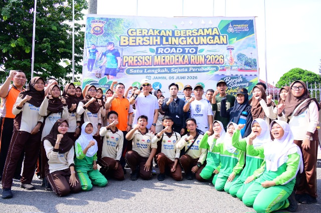 Sambut Hari Bhayangkara ke-80, Polda Jambi Gelar Gerakan Bersama Bersih Lingkungan Road to Presisi Merdeka Run 2026